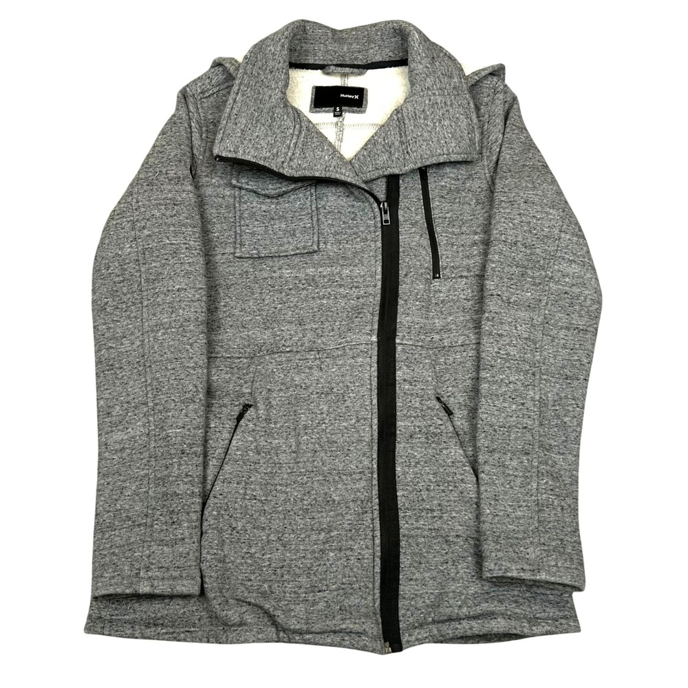 Hurley Womens Gray Asymmetrical Zip Fleece Lined Funnel Neck Hooded Jacket S